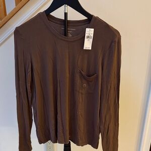 American Eagle Outfitters Long Sleeve Pocket Tee - Brown